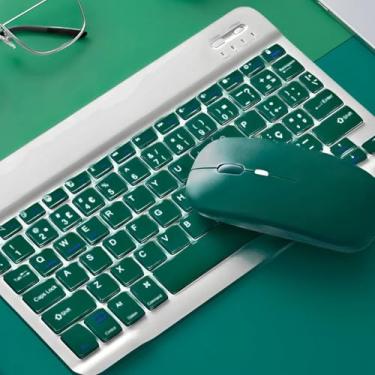 Imagem de Teclado e mouse Bluetooth ultrafino, portátil, recarregável, sem fio, para tablet Android, celular, smartphone, iPhone, iPad, mini, Pro, Air, Windows (Verde)