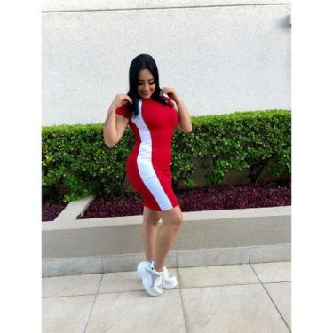 Imagem de vestido feminino curto gola rasa manga curta listra branca lateral ten