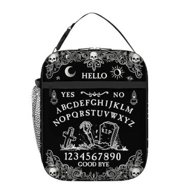 Imagem de DOINBEE Lancheira gótica Ouija Board, lancheira gótica de Halloween crânio bruxo horror para crianças mulheres e homens, preto e branco assustadora térmica térmica lancheira de refeição para trabalho