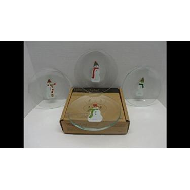 Imagem de Pratos de aperitivo Pampered Chef, boneco de neve, #3011, conjunto de 4 pratos redondos de 15 cm