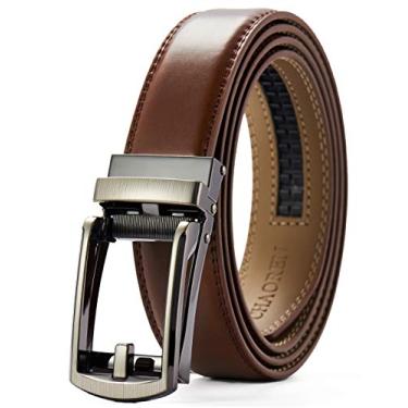 Imagem de CHAOREN Cinto social masculino – Cinto catraca de couro 3,8 cm clique confortável – companheiro perfeito para sapatos sociais masculinos, Laser básico - conhaque, 28" to 34" Waist Adjustable