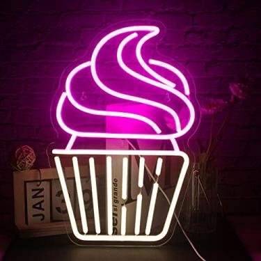 Imagem de FAXFSIGN Sinal de Néon Cupcake Led Rosa Quente Branco Luzes de Néon para Decoração de Parede Usb Iluminar Sinais para Padaria Loja de Sobremesas Restaurante Bar Café Decorações de Festa Candyland
