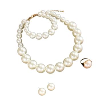 Imagem de Yecomsy Conjuntos de joias de imitação de pérola para formatura, gargantilha de pérola, colar, brincos para noivas, casamentos, formaturas, bijuterias, Pérola, Sem Pedra Preciosa