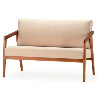 Imagem de Sofá Coss Ozki 120 Cm Madeira Eucalipto Cedro Tecido Bege Corda Redonda Canela