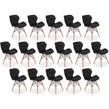 Imagem de Kit 16 Cadeiras De Jantar Charles Eames Slim Wood Estofada - Preto