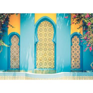 Imagem de 2,1 x 1,5 m palácio marroquino arte mural pano de fundo retrô do Oriente Médio colorido corredor coluna arco decoração fundo aniversário retrato artístico adereços de cabine de fotos