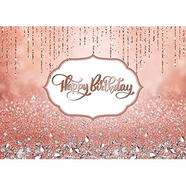 Imagem de SJOLOON Pano de fundo de feliz aniversário rosa dourado foto fundo de festa de aniversário meninas 16 18 anos 21 anos decorações de festa de aniversário 12077 (8 x 6 pés)