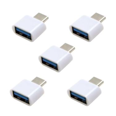 Imagem de 5 peças de adaptador tipo C USB-C para USB 2.0 OTG para tablet celular e cabo USB e disco flash e mouse e laptop (branco)