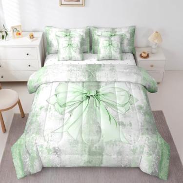 Imagem de Erosebridal Jogo de cama King com laço, 7 peças, verde e cinza, fantasia sonhadora, para crianças, meninos, meninas, estilo moderno, pintura a óleo, estilo country e edredom