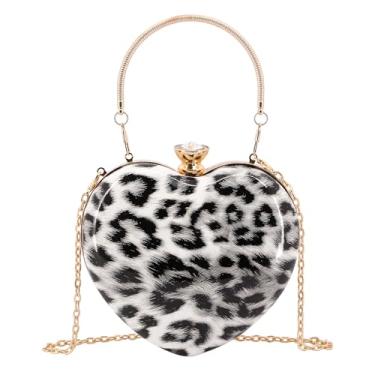 Imagem de Naimo Bolsa feminina em formato de coração leopardo bolsa clutch para noite mini bolsa de mão para festa de casamento e coquetel, Oncinha, cinza, One Size
