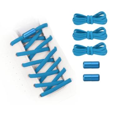 Imagem de YELARXI Cadarços elásticos sem laço de substituição com 2 fivelas de metal para sapatos de lona, Azul claro, 39 inch