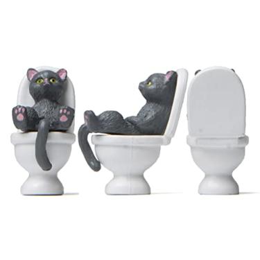 Imagem de Akozon Adorável 5pcs Mini Figuras de Gato de Vaso Sanitário - Gato Fofo Sentado Nas Estátuas do Banheiro para Decoração de Casa, Decorações de Jardim e Ornamentos de Mesa (5 posições deitadas como gatos do banheiro)