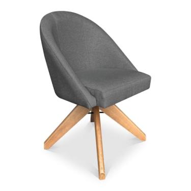 Imagem de Poltrona Cadeira Giratória Bela Linho Grafite Base de Madeira - Pallazio