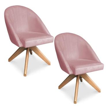 Imagem de Kit 02 Poltronas Cadeira Giratória Bela Veludo Base de Madeira - Pallazio