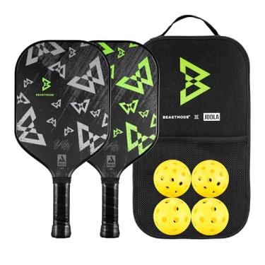 Imagem de JOOLA Conjunto de pás de pickleball Beast Mode com superfície de fibra de vidro reforçada e núcleo de polipropileno em favo de mel - Inclui 2 raquetes de pickleball, 4 bolas de pickleball e bolsa
