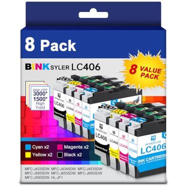 Imagem de BINKSYLER LC406 Pacote com 8 cartuchos de rendimento padrão, 2 pretos, 2 cianos, 2 magenta e 2 amarelos