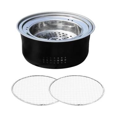 Imagem de Milageto Fogões de chá Fogões de acampamento a lenha Tigela redonda para fogueira Churrasqueira portátil Fogões de churrasco para cozinhar Churrasco Ao ar, Preto