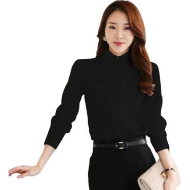 Imagem de Camisas Mulheres Babados Design Blusa Camisa Feminina Manga Comprida Gola Senhora Trabalho Formal Mulheres Tops, Rose Red, S