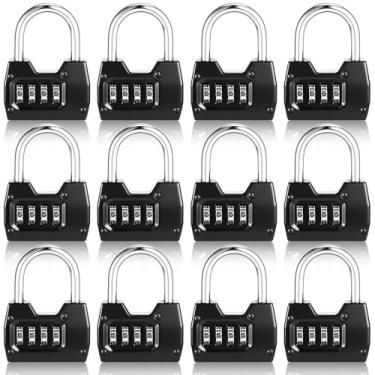 Imagem de Otoolling Pacote com 12 cadeados de combinação de 4 dígitos, cadeado amplo à prova d'água para escola, academia, esportes, portão, galpão, unidade, caixa de ferramentas, armazenamento de ferrolho