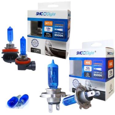 Imagem de Kit lampada super branca h4+lampada super branca h11+lampada pingao su