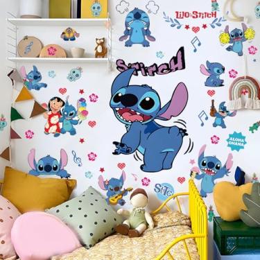 Imagem de Adesivos de parede Stitch para crianças, personagens de desenho animado Lilo & Stitch adesivos para quarto de crianças, adesivos removíveis DIY para decoração de parede de quarto de bebê infantil