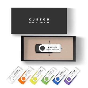 Imagem de Pen drive USB personalizado, pacote com 50 unidades de pen drive giratório personalizado USB 2.0, ideal para eventos de negócios, presentes corporativos e brindes promocionais (512 MB, com caixa de