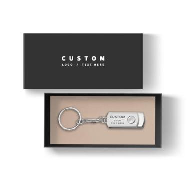Imagem de Pen drive USB personalizado, pacote com 100 unidades de metal giratórias, pen drive USB 2.0 com chaveiro, ideal para presentes corporativos, eventos de negócios, brindes promocionais (256 MB, com