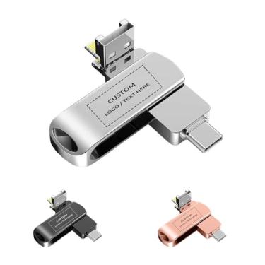 Imagem de Pen drive USB OTG giratório personalizado, pacote com 100 unidades de metal 4 em 1 versátil pen drive USB 3.0, ideal para presentes corporativos, brindes promocionais de negócios (16 GB, sem caixa)