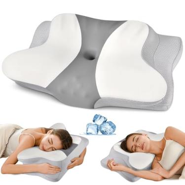 Imagem de Travesseiro cervical para alívio da dor no pescoço – Travesseiro ergonômico para dormir de lado para adultos, travesseiro de pescoço com contorno refrescante, travesseiro ortopédico para dormir de