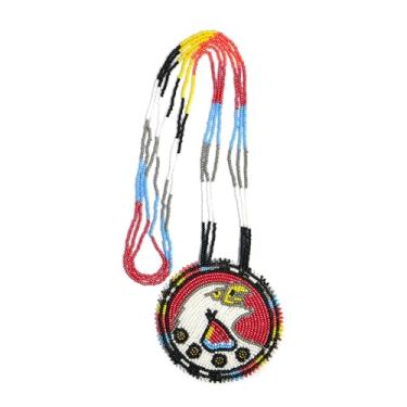 Imagem de Colar com medalhão de contas em camadas estilo nativo americano - Colar étnico tribal de contas de semente feito à mão MN-25-33, Free size, Vidro, Sem Pedra Preciosa