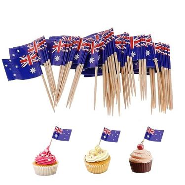 Imagem de Palitos de dente com bandeira, 100 peças, mini bandeiras da Austrália em palitos de alimentos, palito de dente, topos de cupcake, mini palito de coquetel, decoração de bandeira para bar de festa do