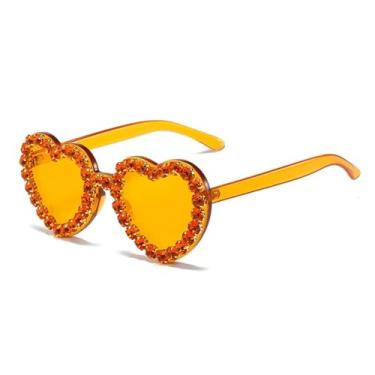 Imagem de JRLLFD Óculos de sol com armação em formato de coração, feminino, masculino, moda luxo, decorativo, festa, UV400 (laranja, laranja)