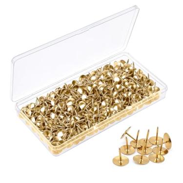 Imagem de 500 peças de tachas de polegar douradas, pinos planos de 0,9 cm, tachinhas padrão para quadro de cortiça, arredondamento plano metálico, alfinete de polegar, quadro de avisos, cartazes, fotos
