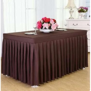 Imagem de Toalha de mesa para casamento, capa retangular com saia, estilo babado, para festa, hotel, reunião, banquete, decoração para show, marrom escuro, 183 x 75 x 75 A (6 pés)