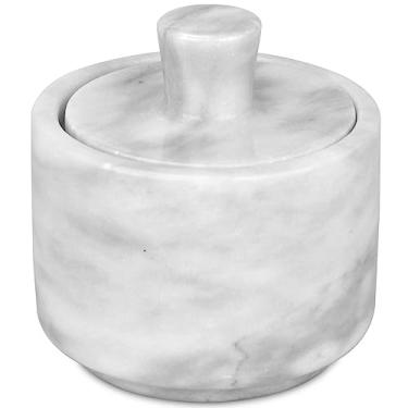 Imagem de HESHIBI Marble Salt Cellar with Lid, White Stone Salt or Pepper Bowl Box Container Jar Holder Well Keeper Dish Pig Crock