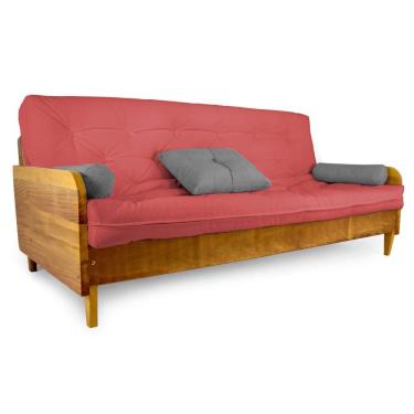 Imagem de Sofá Cama Paris Sarja Madeira Nobre Natural - Goiaba