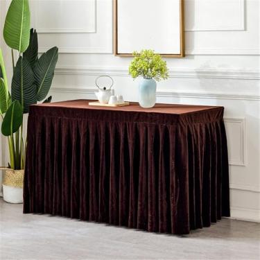 Imagem de Toalha de mesa de veludo para mesas retangulares, capa de mesa ajustável sem rugas, saia de mesa de tecido elástico para recepções de casamento, café, 4 pés (48 x 23 x 30 pol.)