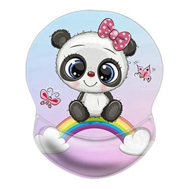 Imagem de Boutilon Mouse pad de pulso, mouse pad ergonômico antiderrapante com suporte de descanso de pulso em gel, mouse pad para jogos 22 x 19 cm para computador, laptop, casa, escritório (Panda arco-íris de
