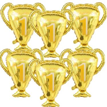 Imagem de SKIRUP Pacote com 6 balões dourados campeão troféu folha campeonato campeonato o primeiro esporte tema balões copa do mundo futebol futebol aniversário jogos decoração festa