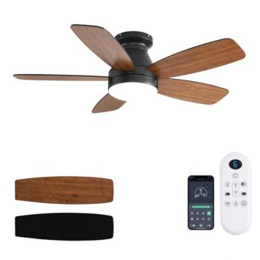 Imagem de JSAITEE Ventiladores de teto com luzes, ventilador de teto de perfil baixo de 106 cm com luz e controle remoto/aplicativo, montagem embutida, reversível, 3 CCT, regulável, sem ruído, ventilador de