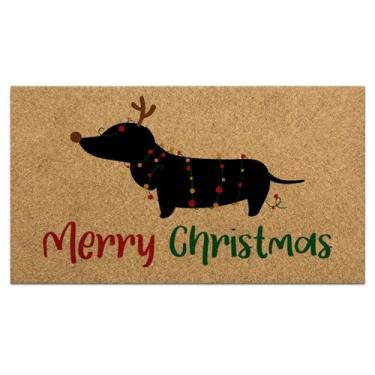 Imagem de Tinideya 1 capacho de coco de boas-vindas de Natal 47 x 76 cm tapete de decoração de alpendre de Natal antiderrapante de fibra natural capacho frontal para decoração de casa, interior e exterior (cão)