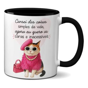 Imagem de Caneca Engraçada Gata Chique, Quero As Coisas Inacessíveis (Preta)