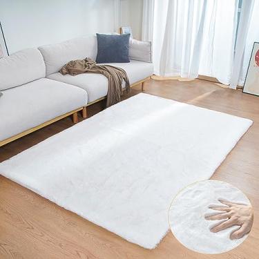 Imagem de ORINOVA Tapete de pele fofa de coelho sintético branco para quarto, sala de estar, lavável à máquina, tapete felpudo 10 x 15 cm, decoração de quarto de adolescente