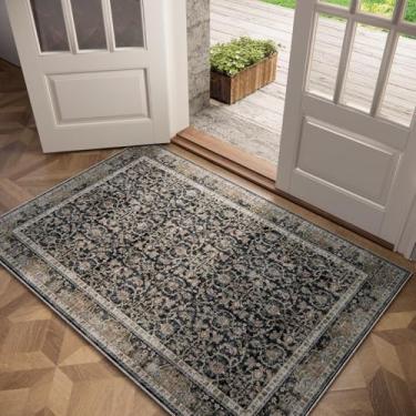 Imagem de Tapete de entrada lavável de 7,5 x 12,7 cm para interior, boho, antiderrapante, com suporte de silicone, tapetes pequenos para cozinha, berçário, escritório, quarto, tapete grosso oriental neutro de