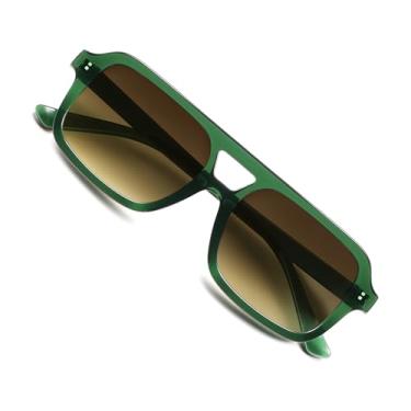 Imagem de VANLINKER Óculos de sol retrô estilo aviador quadrado anos 70 para mulheres e homens, vintage, moderno, retangular, óculos de sol VL9816, Lente marrom degradê C12/armação verde, M