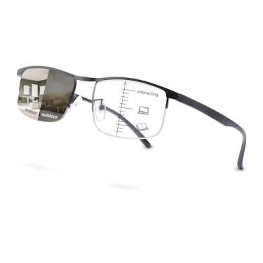 Imagem de YIMI Óculos de leitura multifoco fotocromático progressivo UV400 óculos de sol para computador anti luz azul para homens e mulheres, Preto/branco, One Size