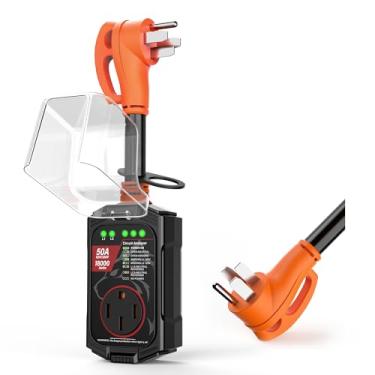 Imagem de Vehiker 18000 Joules-RV Protetor contra surtos de 50 Amp, proteção de tensão contra surto de energia RV, plugue adaptador RV para campista, analisador de circuito para trailers de viagem com tampa