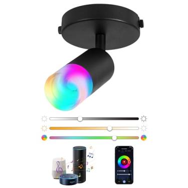 Imagem de YLZSXIO Luzes LED Smart WiFi para ambientes internos com controle de aplicativo, holofote de teto 9W com Alexa Google Home, RGBCW 16 milhões de cores que mudam de luz, 2700-6000K, CRI 90+, preto