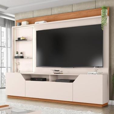 Imagem de Home Theater Bruma 240cm com LED e Prateleiras em Vidro para TV até 65 MDP Off White/Freijo G11- Gran Belo