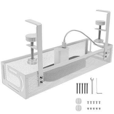 Imagem de ZJRDYYK Braçadeira de bandeja de gerenciamento de cabos embaixo da mesa sem furadeira, gerenciamento de cabos sob a mesa para escritório e escritório doméstico para esconder fios e tiras de energia